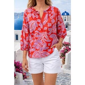 NEW JADE trimmed peasant top in orange, purple